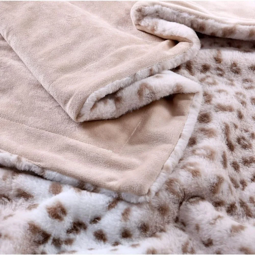 Sedona House Fuzzy‎ Faux Fur Throw Sand Leopard Blanket,Lightweight Plush Cozy